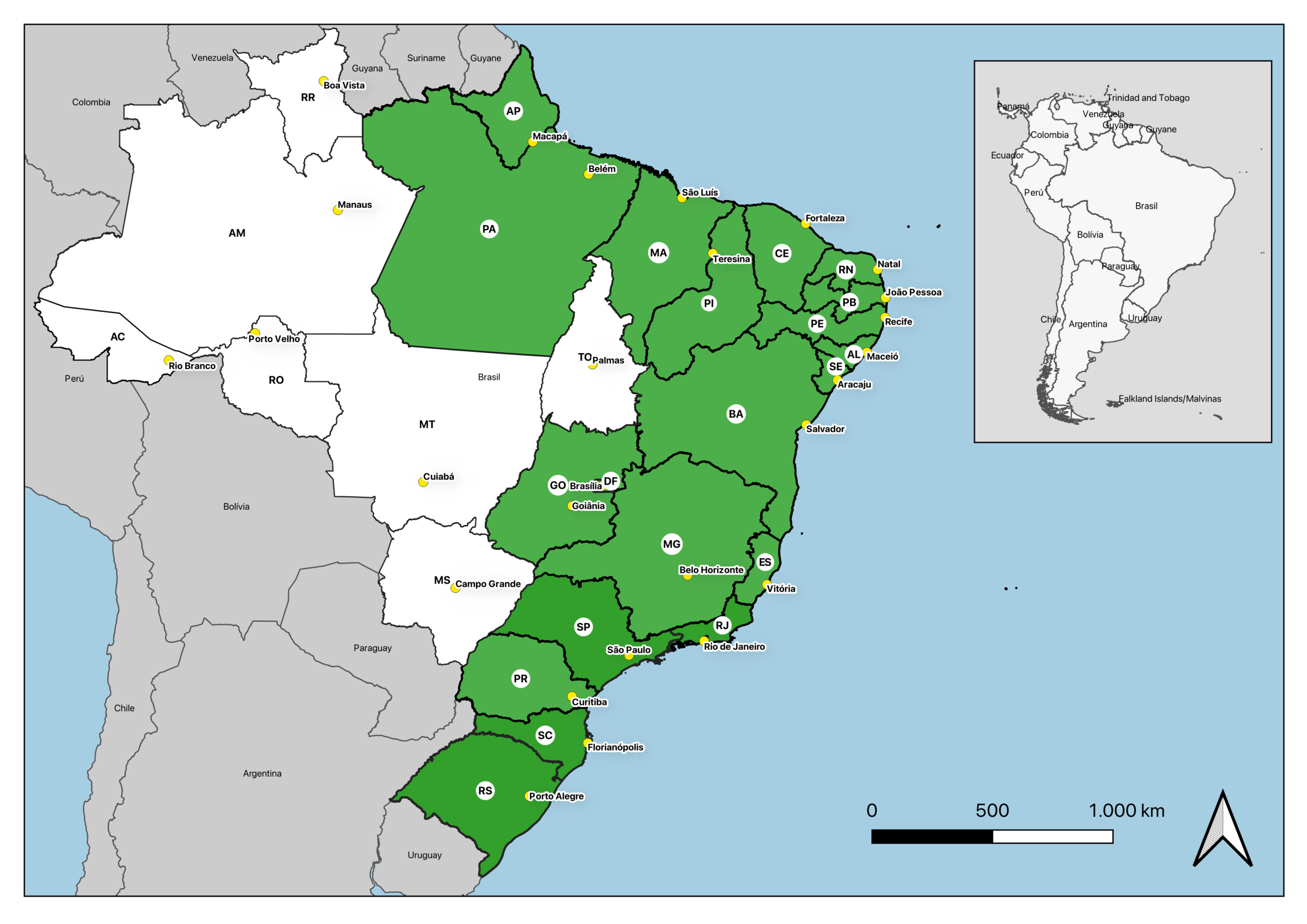 Mapa atualizado do projeto Capitais Brasileiras
