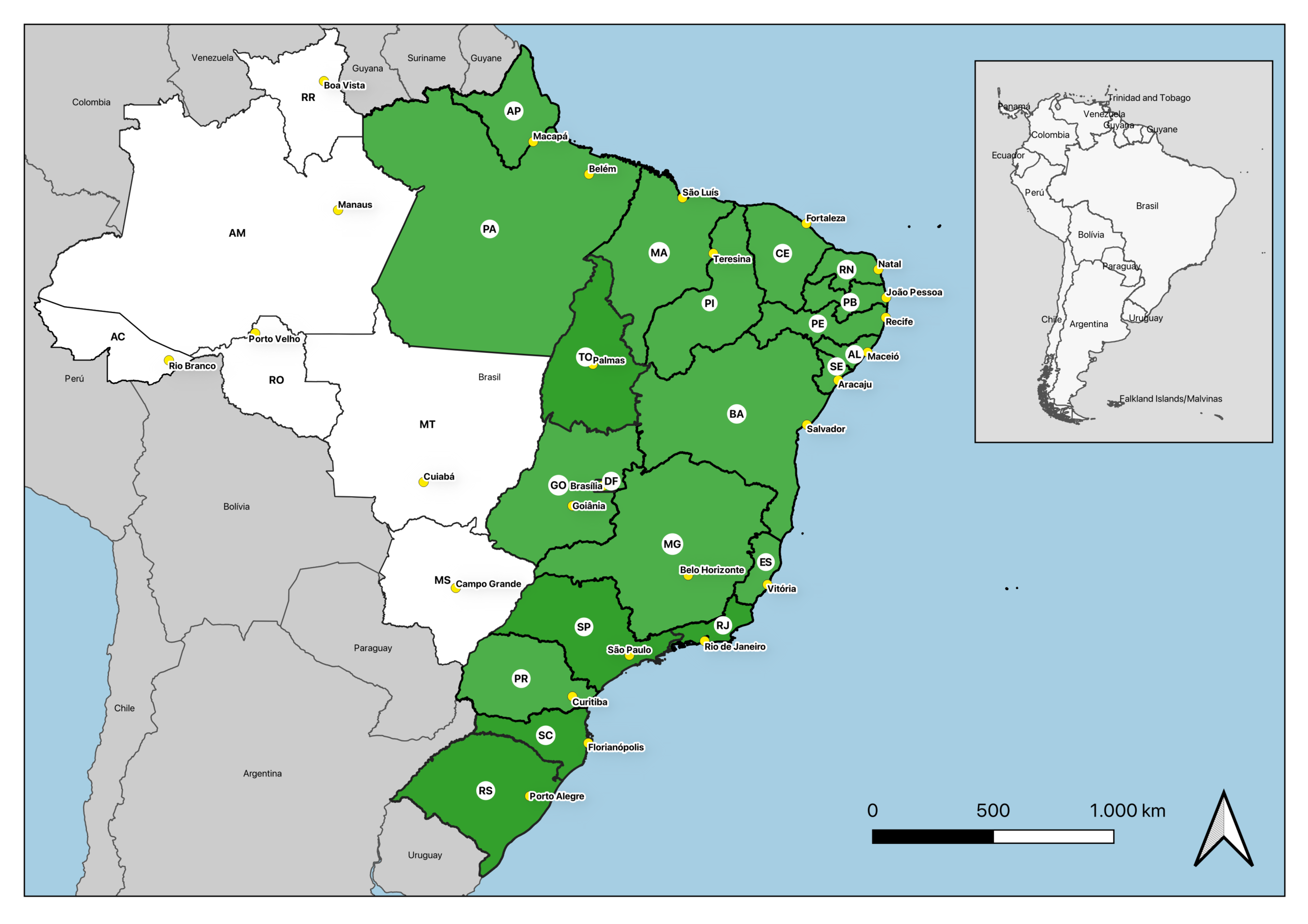 Mapa atual da jornada Capitais Brasileiras